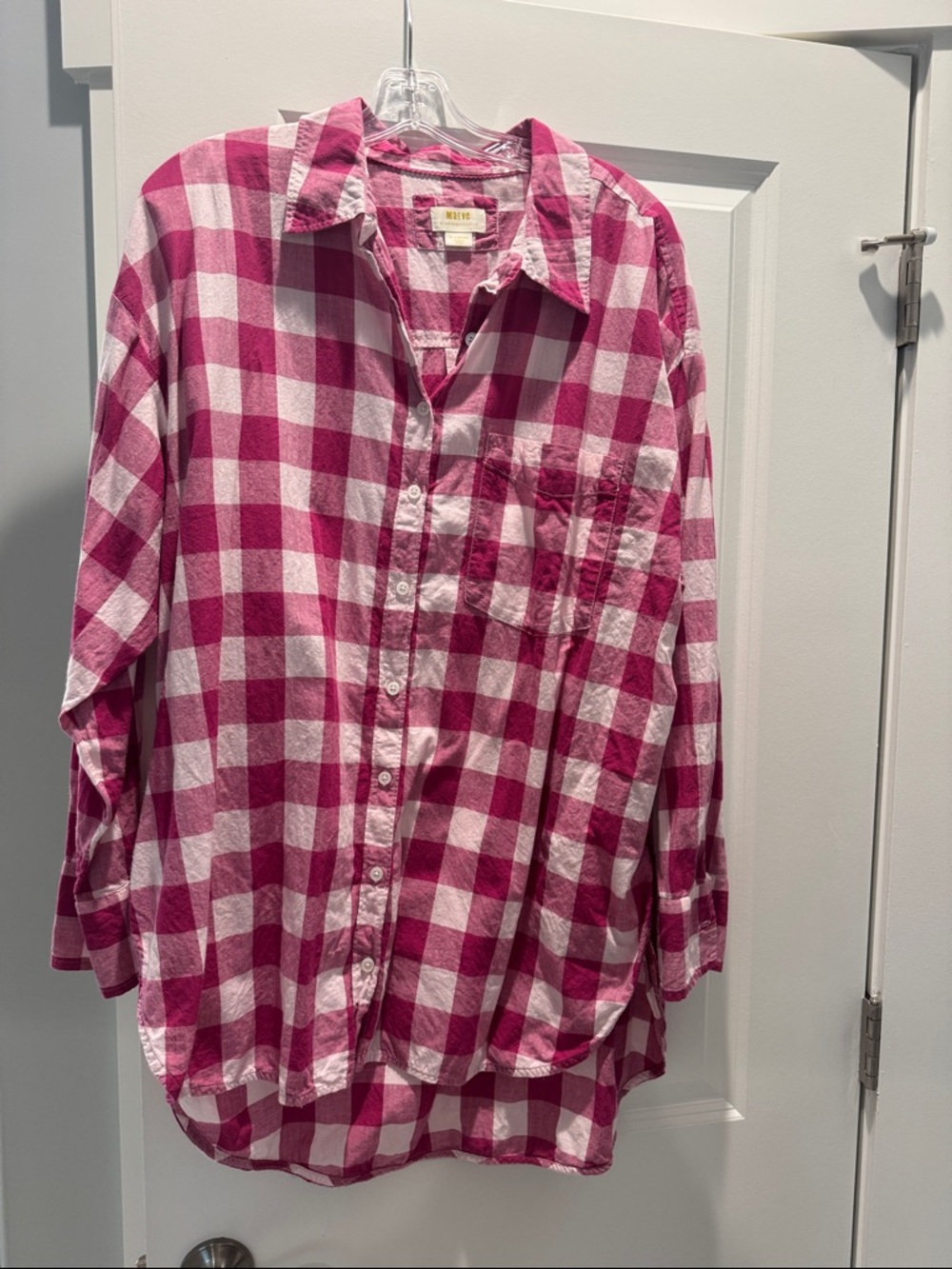 Maeve by Anthropology Pink and White Buffalo Check Button-Up Shirt